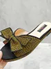 Slippers 2024 Chaussures féminines italiennes décorées Rugestone Open Toe Bas talons Luxury Femmes Nigérian Faire des dames