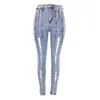 Les jeans pour femmes lacets vers le haut Ripped Ladies hautes hauts minces pantalons de crayon élastique