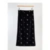 Skirts 2024 Summer Chinese Black Flower Velvet Long Skirt Elastic Waist High Quality Embroidery