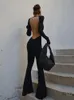 Cryptographic Black Sexy Backless Jumpsuits for Women Casual Flare Pants Rompers Club Party Outfits övergripande kläder 240410