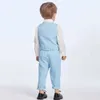 Suits 2022 Baby boy gentleman pak peuter vlinderdas wit shirt vest+broek streep sets 3 stcs formele verjaardag bruiloft kinderfeestkleding