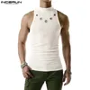 Inderun Fashion Men Tank Tops puste Out Solid Turtleeck Bez rękawów Męskie kamizelki Streetwear Summer Casual Clothing S-5xl 240419