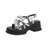 Sandalen Frans Fashion Platform Dames Summer 2024 Hoogte-Up Silver Bow One-Line Buckle Romeinse schoenen