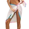 Women Sarongun CoverUp Chiffon Bikini embrulhando pura de roupas de banho sexy praia casual com borla colorida de pompom