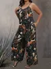 Women's Jumpsuits Rompers Bohemian floral print wide leg jumpsuit pocket Y240425