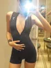 Women's Jumpsuits Fashion Style Zipper Half-Open Collar Sleeveless Leotard 2024 Yoga Sports Sexy Close-Fitting Slim Short Pants