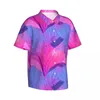 Mäns avslappnade skjortor vackra blad hawaiian skjorta manlig strandrosa och lila kort ärm stilig design coola överdimensionerade blusar