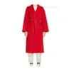 Designer Coats Cashmere Coats Luxury Coats MAX Maras Womens Pure Wool Handsewn Large Lapel Red Bathrobe Style Coat