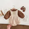 قطعة واحدة من القطع الطفلة بدلة قميص حافة الكشكش الفرنسية+ الدانتيل المطرز بشكل عام رومبير طفل الملابس 024 شهر