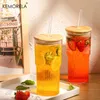 Tumblers 500ml Ribbed Glassware Glass Cup With Lid and Straw Drinking Glasses Cocktail Beer Iced Coffee Mug Juice Tea Water Cups H240425