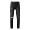 Jeans masculin streetwear mode homme rétro noir gris stretch skinny fit trou de marque de marque de marque hip hop pantalon crayon en jean