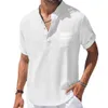 T-shirts masculins Summer New Mens Cotton and Linen Shirts T-shirt à manches courtes Henry Collar Mas Casual Mens T-shirts