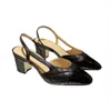 Sandals Véritable cuir en cuir pointu pointé couleur mixte talon carré mode Slip décontracté sur chaussures pour dames