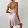 Casual Dresses Hollow Neck Pets Up Open Back Dress Cut Out Halter Lace-Up Backless Female