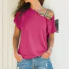 Women's Blouses Irregular Criss Cross Blouse Patchwork Tops One Shoulder Solid Shirt Hollow Summer S-5XL