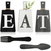 Dekorativa figurer Cutting Board Eat Sign Set Hanging Art Kitchen Fork and Spoon Wall Decor B B