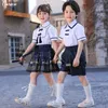 Children Summer School Uniform Girls Chinese Blouse Horseface Skirts Boys Short Sleeve Shirt Shorts Kids Mamianqun Clothes Sets 240410