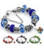 New Charm Bracelets for Women Girls Vintage Antique Silver Pink Blue Green Red Purple Crystal Diamond Designs Beads Jewelry Bangles1920633