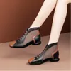Dress Shoes 2024 Summer Women Hollow Mesh Rhinestone Ankel Boots Fashon Rome Chunky Med Heels Pointed Toe Short Sexy Woman