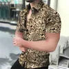 Camisas casuais masculinas moda masculino de leopardo botão de camisa Men manga curta