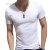 Men's T-Shirts Men T Shirt Fashion Fitness V Neck Short Sleeve T-Shirt Summer Casual Gym Solid Color Tops Plus Size Slim Polyester T-ShirtsL2404