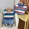 Clothing Sets 1 2 3 4 5 Years Summer Boys Clothes Set Striped Bear Lapel T-shirt Shorts 2Pc Suit For Kids Casual Outfit Child Fashion