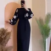 Casual jurken 2024 Design printjurk voor vrouwen elegante herfst lange vrouw De dames in het Midden -Oosten dames puff mouwen zwarte vestidos
