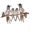 Brooches Wholesale-Wholesale Pearl Birds Black Eye Gold Plated Carved Pins