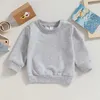 T-shirty maluch dziecięce chłopcy bluzy jesienne długie rękaw Crewneck solidny kolor pullover jesienne topy dziecięce koszulka koszulka