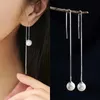 Dangle Chandelier New Fashion Silver Color Long Tassel Thread Chain Pearl Earrings for Women Stainless Steel Piercing Hanging Earring Jewelry