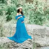 Zwangerschapsjurken Zwangerschap Off Schouder Ruches Mouw Lace trouwjurk Maxi Fotografie Jurk voor fotoshoot Baby Shower Phhotoshoot Dress