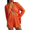 Women's T Shirts Casual Two Pieces Plisse Shorts Set For Women Y2K 2Pcs Matching Oversized Top Shirt Pleated Wide Leg Suit