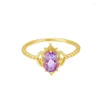 Klusterringar 925 Sterling Silver Gold Plated Purple Crystal Ring Simple Crown Design Wedding High-End Generous Party Jewelry Gift for Women