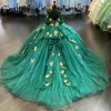 Elegant grön bollklänning quinceanera klänningar 3d blommor pärlor pearls vestidos de 15 anos quinceanera xv brithday sweet 16 klänning