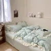 セットカワイイ韓国のプリンセス寝具セットクイーンツインサイズソリッドカラーダブルベッドフィットシーツホームフリル布団キルトカバーセット