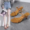 Hot Summer Sandal Womens Simple Solid Color Round Head One Line Buckle Strap Thin Heel High Fashion Sandals 240228