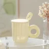 Mugs 400ml Solid Color Mug With Lid Spoon Ceramic Cup Female Household Office Water Simple Milk Round Handld