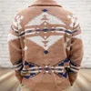 Męskie swetry retro geometryczne Jacquard Dzianin Jacki Mężczyzn Sweter swobodny guziki kołnierzyka kardigany dzianiny męskie płaszcze modowe