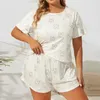 Sexy pyjama's zomer nieuwe grote puurlover pyjama's vrouwen plus dikke print melk zijden set comfortabele korte mouwen korte mouwen korte eenvoudige thuisjurk 5xl D240425