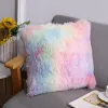 Pillow Decorative Rainbow Fluffy Throw Pillow Cushion Soft Cute Girl Room Decor Faux Fur Square Fuzzy Pillows Mat for Home Sofa Bed