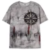 Men's T-Shirts Mens Vintage Nautical Map Compass Print T-Shirt Summer Daily Loose Short Sleeve Male Tops Casual Tees Unisex Clothing ApparelL2404
