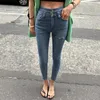 Les jeans pour femmes déchirés denim fit une taille élevée