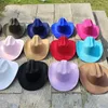Szerokie brzegowe czapki wiadra kapelusze spotkały Riem Winter Cowboy Hat Jazzy elegancki kowbojski kapelusz nieuwe Hern Dames Western Cowboy Hat Y240425