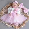 Sukienki dziewczynki 0-24m Pink Baby Girl Sukienki Urodziny Formalne imprezę noś vestdo na wesela 1-letni maluch ubrania dziecięce RBF174037 D240425