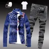 Casual Loose Men's 2pcs Pants Sets Long Sleeve Denim Jacket and Straight Jeans Spring Autumn Male Clothing