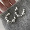 Stud Korean Silver Color Big Pearl Hoop Earrings for Women Exquisite Vintage Metal C-Shape Irregular Semicircular Earrings Jewelry