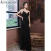 Party Dresses Kimutomo Sequined Fishtail Hip Prom Low V Neck Sexig Solid Starry Maxi Celebrity Style High Street Evening Gowns