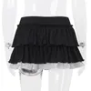 Röcke E-Girl Gothic Spitzenverkleidung geschichtete Kräuselung Minirock Y2K Preppy Kawaii Elastic Taille A-Line Music Party Club Streetwear