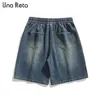 Herr shorts una reta sommar män jeans 2024 streetwear hip hop hajujuk lös tvättad denim man