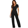 Kobiety Jumpsuits Rompers 2024 Summer New Style Pasp Pasku Zakopiony kombinezon Women Solid Kolor V-dępe Krótkie rozłokowe spodnie Y240425